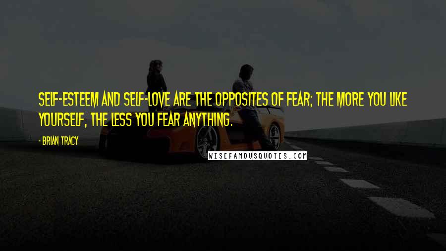 Brian Tracy Quotes: Self-esteem and self-love are the opposites of fear; the more you like yourself, the less you fear anything.