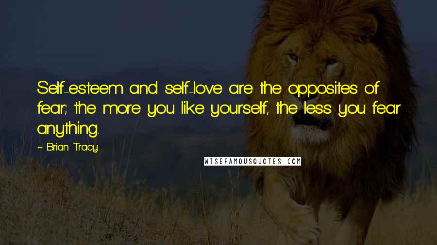 Brian Tracy Quotes: Self-esteem and self-love are the opposites of fear; the more you like yourself, the less you fear anything.