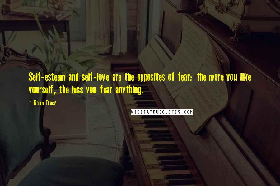 Brian Tracy Quotes: Self-esteem and self-love are the opposites of fear; the more you like yourself, the less you fear anything.