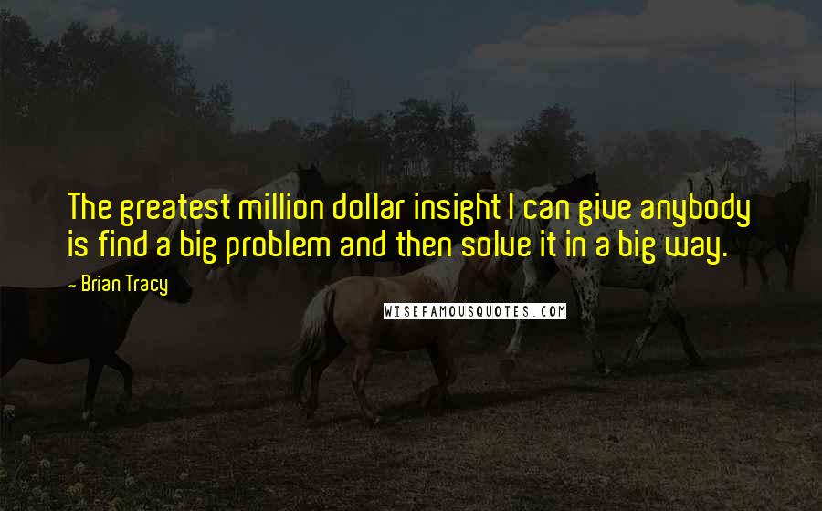 Brian Tracy Quotes: The greatest million dollar insight I can give anybody is find a big problem and then solve it in a big way.