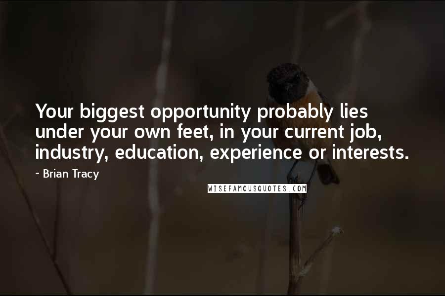 Brian Tracy Quotes: Your biggest opportunity probably lies under your own feet, in your current job, industry, education, experience or interests.