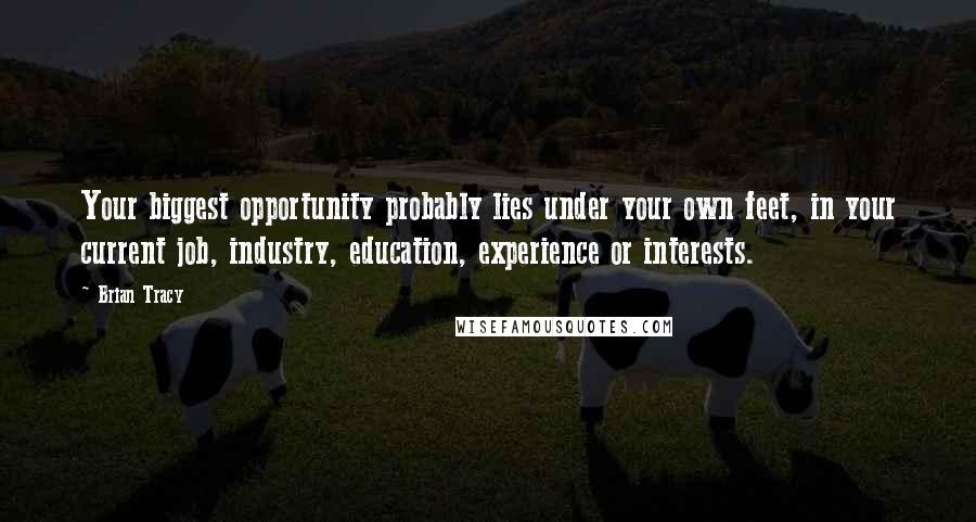 Brian Tracy Quotes: Your biggest opportunity probably lies under your own feet, in your current job, industry, education, experience or interests.