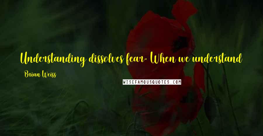 Brian Weiss Quotes: Understanding dissolves fear. When we understand the true nature of our being, fears dissipate. We are spiritual beings, not human beings.