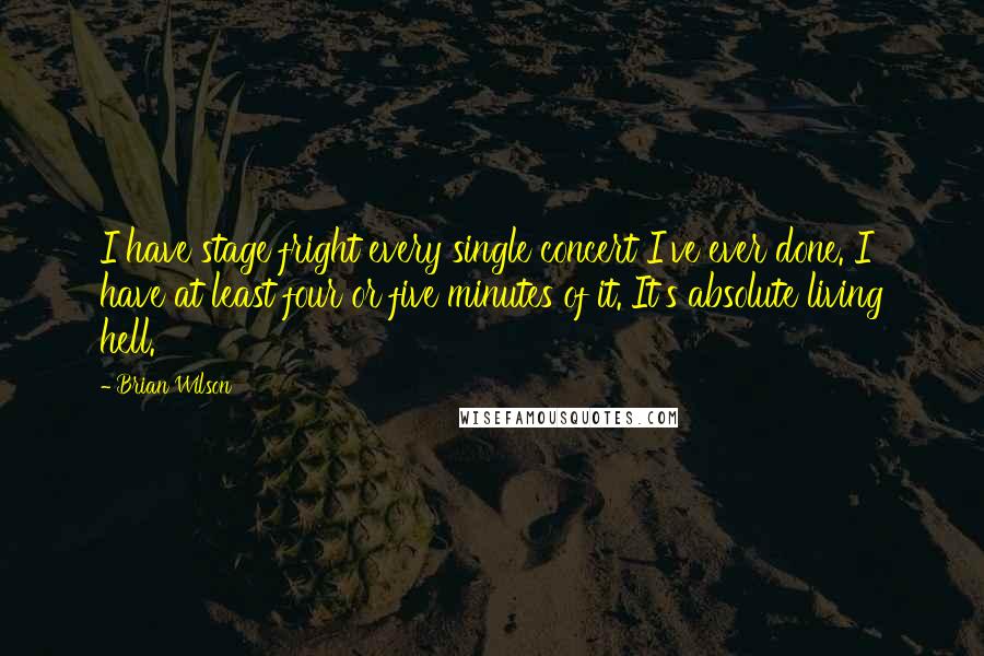 Brian Wilson Quotes: I have stage fright every single concert I've ever done. I have at least four or five minutes of it. It's absolute living hell.