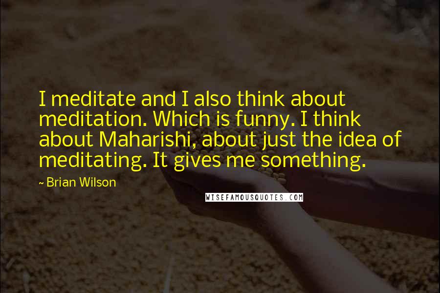 Brian Wilson Quotes: I meditate and I also think about meditation. Which is funny. I think about Maharishi, about just the idea of meditating. It gives me something.