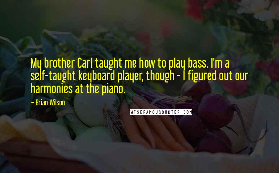 Brian Wilson Quotes: My brother Carl taught me how to play bass. I'm a self-taught keyboard player, though - I figured out our harmonies at the piano.