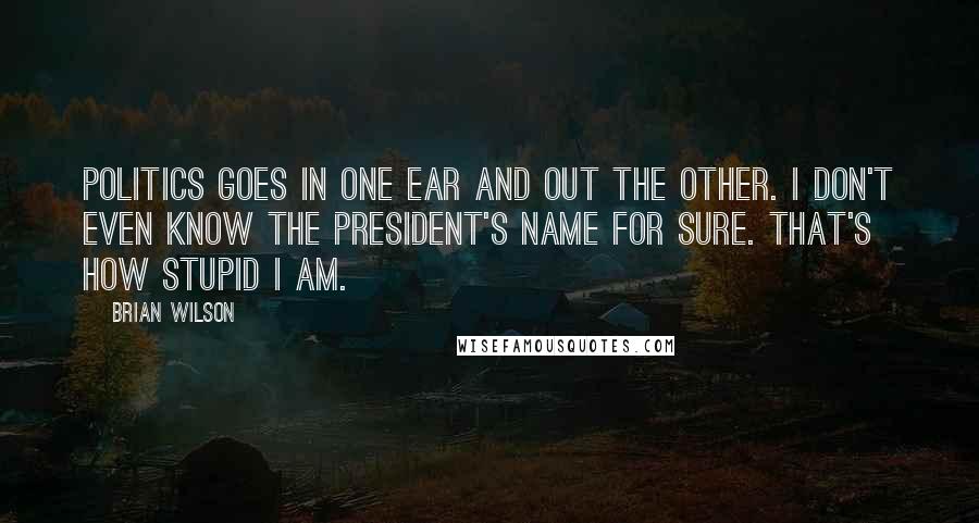 Brian Wilson Quotes: Politics goes in one ear and out the other. I don't even know the president's name for sure. That's how stupid I am.