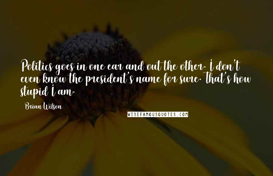 Brian Wilson Quotes: Politics goes in one ear and out the other. I don't even know the president's name for sure. That's how stupid I am.