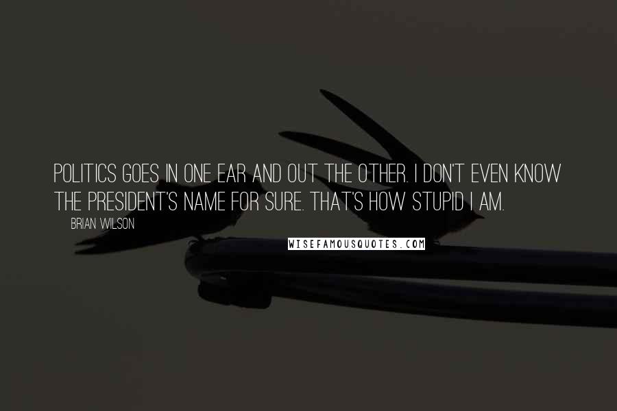 Brian Wilson Quotes: Politics goes in one ear and out the other. I don't even know the president's name for sure. That's how stupid I am.