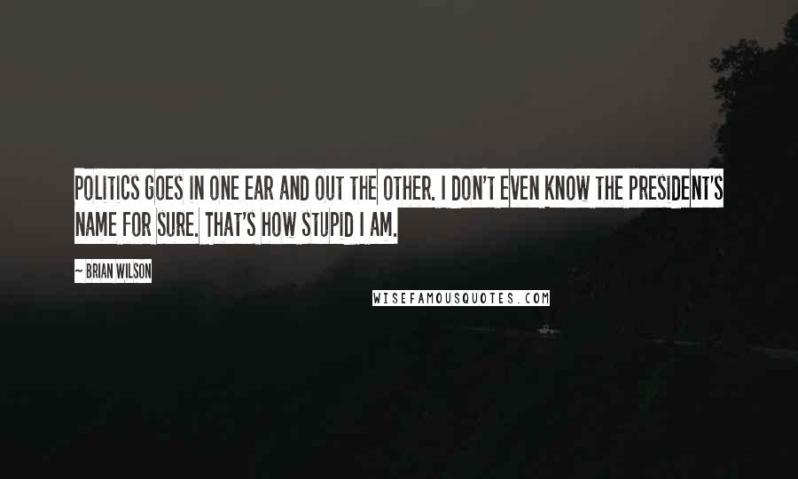 Brian Wilson Quotes: Politics goes in one ear and out the other. I don't even know the president's name for sure. That's how stupid I am.