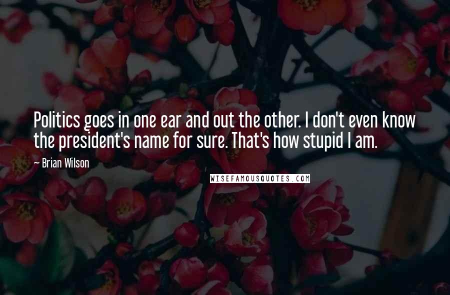 Brian Wilson Quotes: Politics goes in one ear and out the other. I don't even know the president's name for sure. That's how stupid I am.