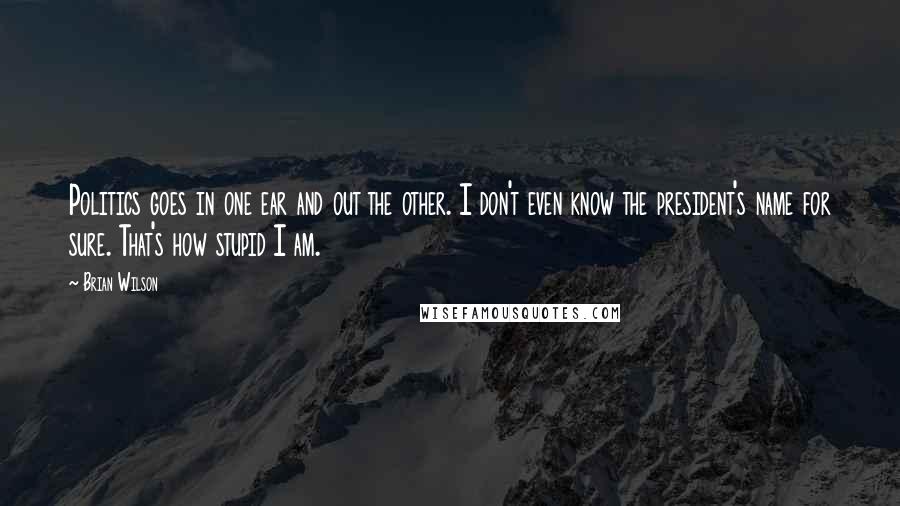 Brian Wilson Quotes: Politics goes in one ear and out the other. I don't even know the president's name for sure. That's how stupid I am.