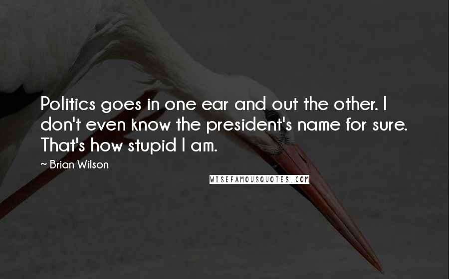 Brian Wilson Quotes: Politics goes in one ear and out the other. I don't even know the president's name for sure. That's how stupid I am.
