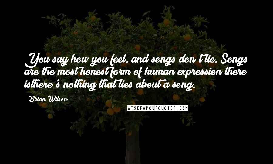 Brian Wilson Quotes: You say how you feel, and songs don't lie. Songs are the most honest form of human expression there isthere's nothing that lies about a song.