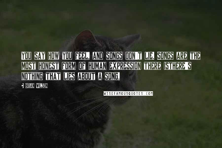 Brian Wilson Quotes: You say how you feel, and songs don't lie. Songs are the most honest form of human expression there isthere's nothing that lies about a song.