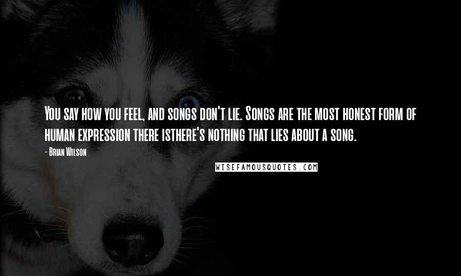 Brian Wilson Quotes: You say how you feel, and songs don't lie. Songs are the most honest form of human expression there isthere's nothing that lies about a song.