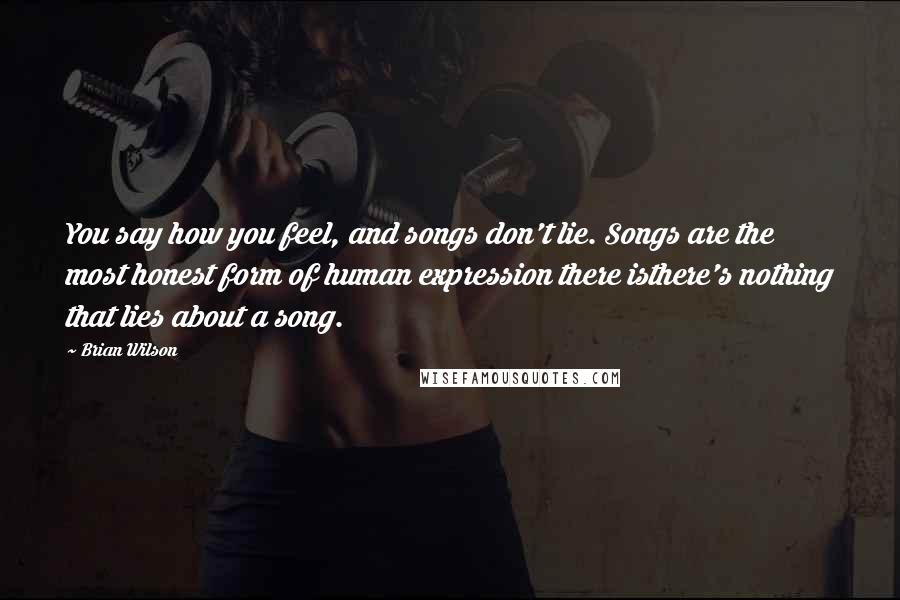 Brian Wilson Quotes: You say how you feel, and songs don't lie. Songs are the most honest form of human expression there isthere's nothing that lies about a song.