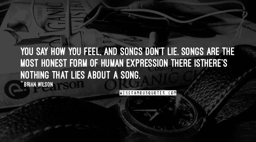 Brian Wilson Quotes: You say how you feel, and songs don't lie. Songs are the most honest form of human expression there isthere's nothing that lies about a song.