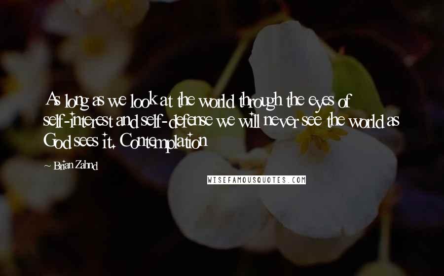 Brian Zahnd Quotes: As long as we look at the world through the eyes of self-interest and self-defense we will never see the world as God sees it. Contemplation