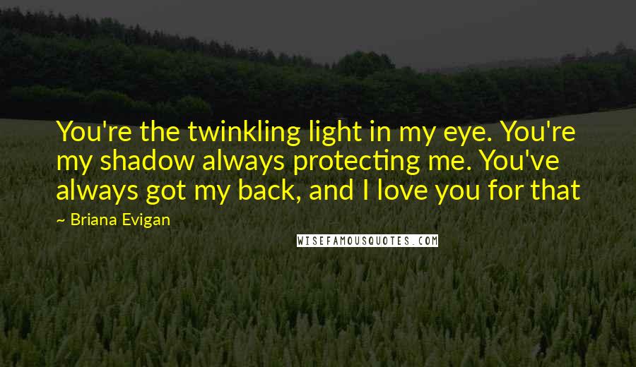 Briana Evigan Quotes: You're the twinkling light in my eye. You're my shadow always protecting me. You've always got my back, and I love you for that