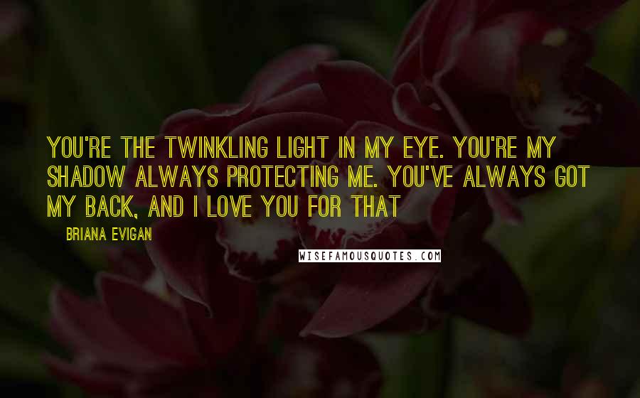 Briana Evigan Quotes: You're the twinkling light in my eye. You're my shadow always protecting me. You've always got my back, and I love you for that