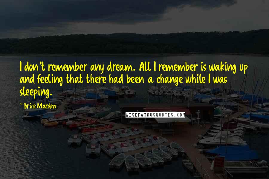 Brice Marden Quotes: I don't remember any dream. All I remember is waking up and feeling that there had been a change while I was sleeping.