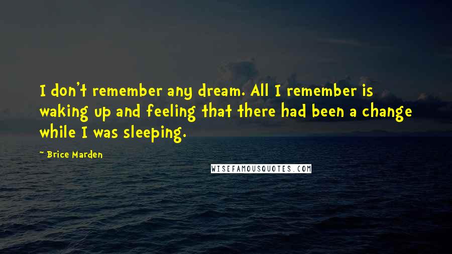 Brice Marden Quotes: I don't remember any dream. All I remember is waking up and feeling that there had been a change while I was sleeping.