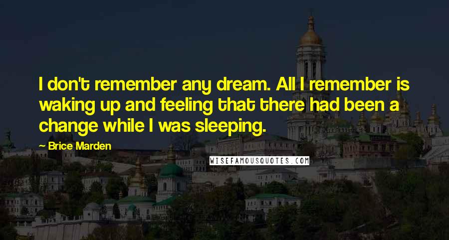 Brice Marden Quotes: I don't remember any dream. All I remember is waking up and feeling that there had been a change while I was sleeping.