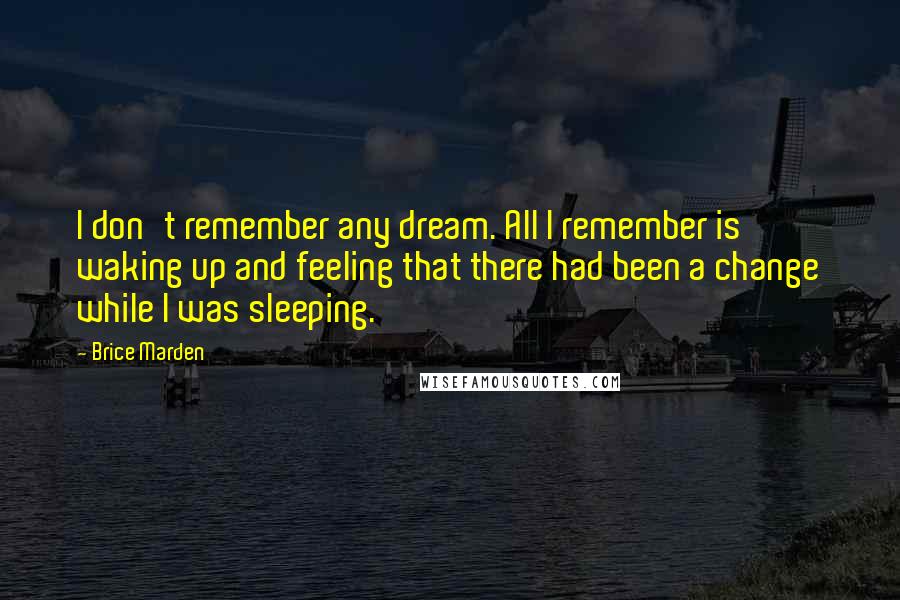 Brice Marden Quotes: I don't remember any dream. All I remember is waking up and feeling that there had been a change while I was sleeping.