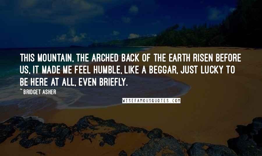 Bridget Asher Quotes: This mountain, the arched back of the earth risen before us, it made me feel humble, like a beggar, just lucky to be here at all, even briefly.