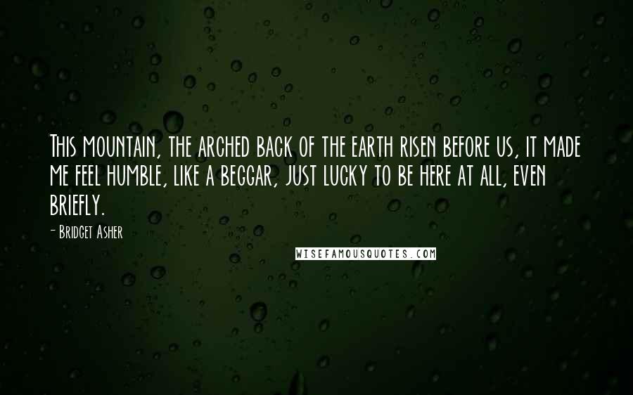 Bridget Asher Quotes: This mountain, the arched back of the earth risen before us, it made me feel humble, like a beggar, just lucky to be here at all, even briefly.