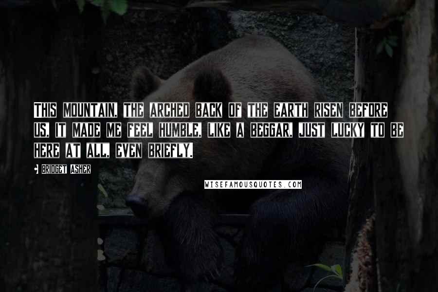 Bridget Asher Quotes: This mountain, the arched back of the earth risen before us, it made me feel humble, like a beggar, just lucky to be here at all, even briefly.