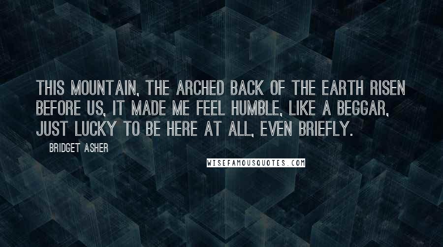 Bridget Asher Quotes: This mountain, the arched back of the earth risen before us, it made me feel humble, like a beggar, just lucky to be here at all, even briefly.