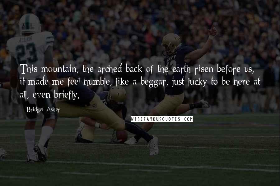 Bridget Asher Quotes: This mountain, the arched back of the earth risen before us, it made me feel humble, like a beggar, just lucky to be here at all, even briefly.