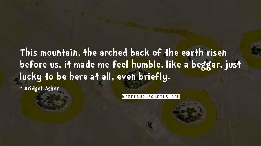 Bridget Asher Quotes: This mountain, the arched back of the earth risen before us, it made me feel humble, like a beggar, just lucky to be here at all, even briefly.