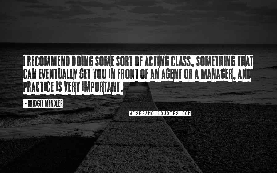 Bridgit Mendler Quotes: I recommend doing some sort of acting class, something that can eventually get you in front of an agent or a manager, and practice is very important.