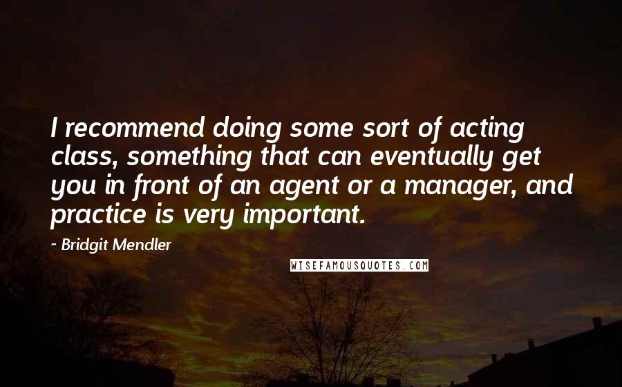 Bridgit Mendler Quotes: I recommend doing some sort of acting class, something that can eventually get you in front of an agent or a manager, and practice is very important.