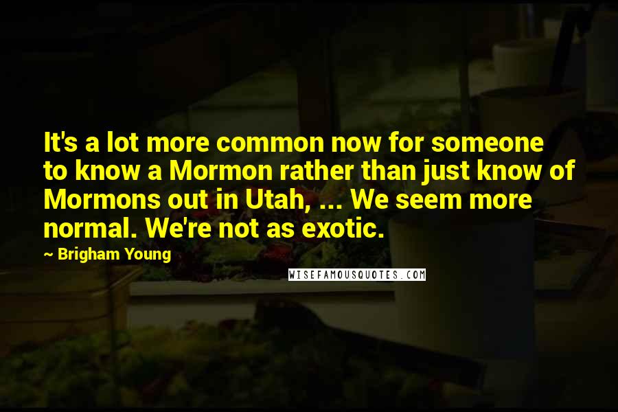 Brigham Young Quotes: It's a lot more common now for someone to know a Mormon rather than just know of Mormons out in Utah, ... We seem more normal. We're not as exotic.