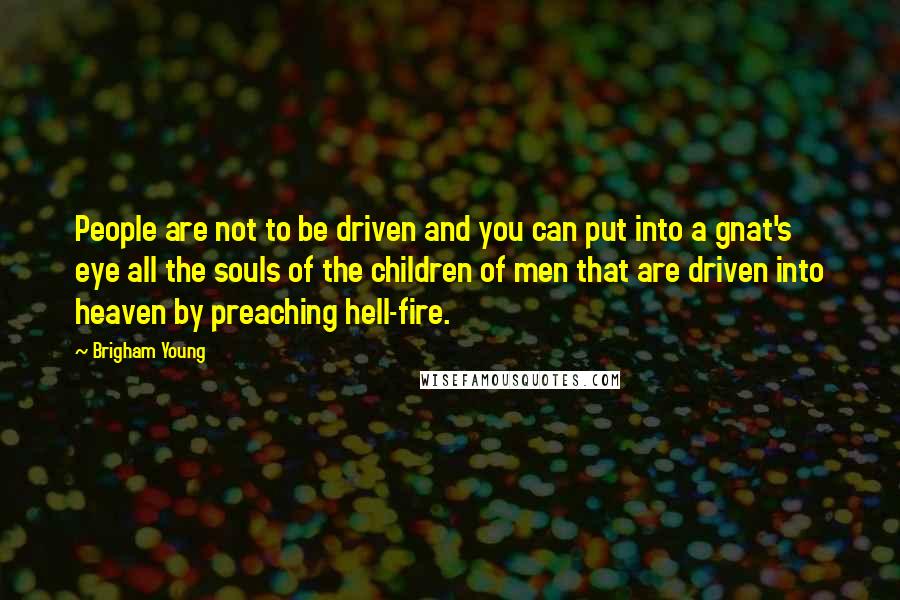 Brigham Young Quotes: People are not to be driven and you can put into a gnat's eye all the souls of the children of men that are driven into heaven by preaching hell-fire.