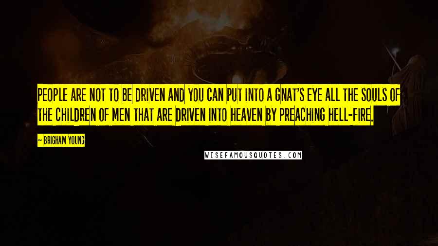 Brigham Young Quotes: People are not to be driven and you can put into a gnat's eye all the souls of the children of men that are driven into heaven by preaching hell-fire.