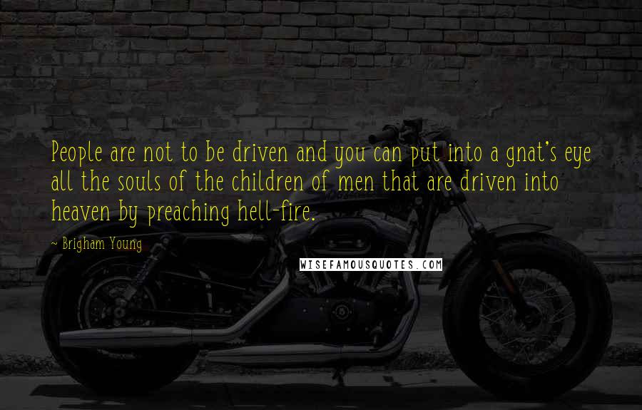 Brigham Young Quotes: People are not to be driven and you can put into a gnat's eye all the souls of the children of men that are driven into heaven by preaching hell-fire.