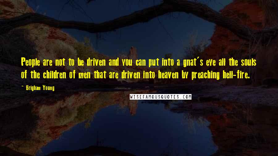Brigham Young Quotes: People are not to be driven and you can put into a gnat's eye all the souls of the children of men that are driven into heaven by preaching hell-fire.