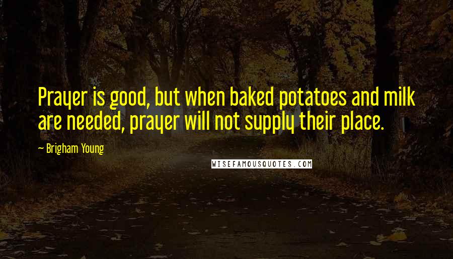 Brigham Young Quotes: Prayer is good, but when baked potatoes and milk are needed, prayer will not supply their place.