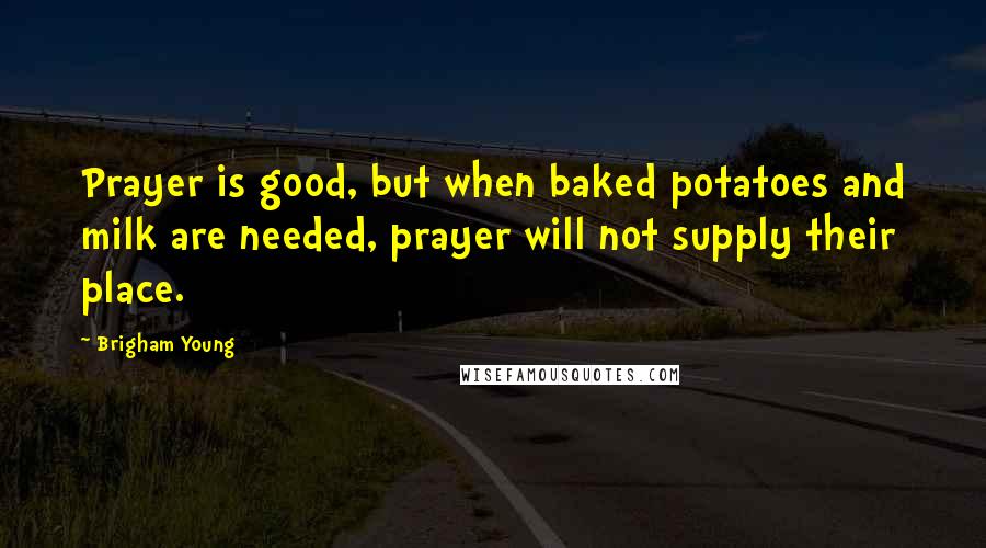 Brigham Young Quotes: Prayer is good, but when baked potatoes and milk are needed, prayer will not supply their place.