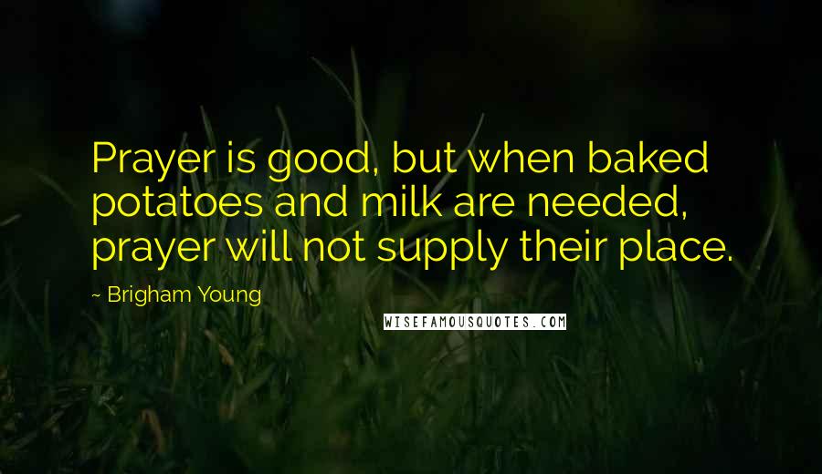 Brigham Young Quotes: Prayer is good, but when baked potatoes and milk are needed, prayer will not supply their place.