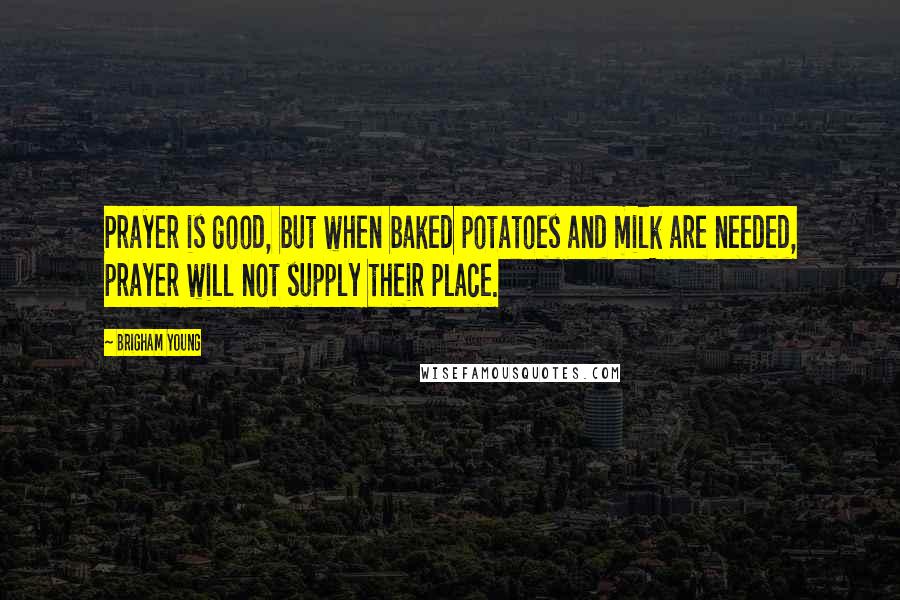 Brigham Young Quotes: Prayer is good, but when baked potatoes and milk are needed, prayer will not supply their place.