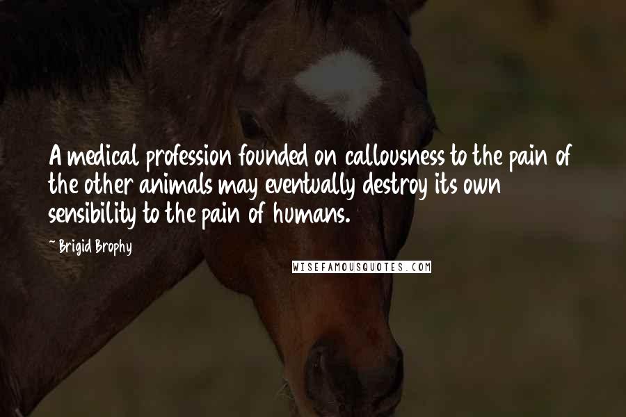 Brigid Brophy Quotes: A medical profession founded on callousness to the pain of the other animals may eventually destroy its own sensibility to the pain of humans.