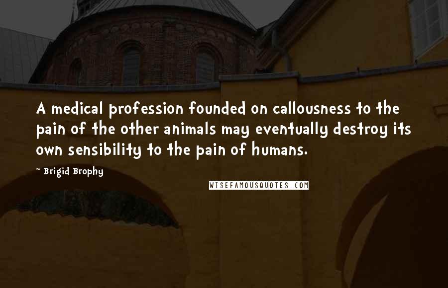Brigid Brophy Quotes: A medical profession founded on callousness to the pain of the other animals may eventually destroy its own sensibility to the pain of humans.