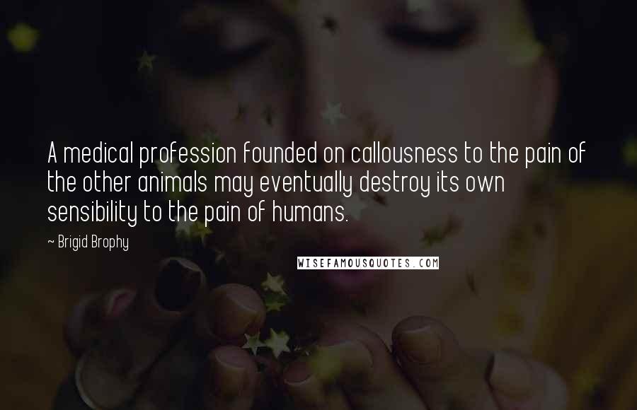 Brigid Brophy Quotes: A medical profession founded on callousness to the pain of the other animals may eventually destroy its own sensibility to the pain of humans.