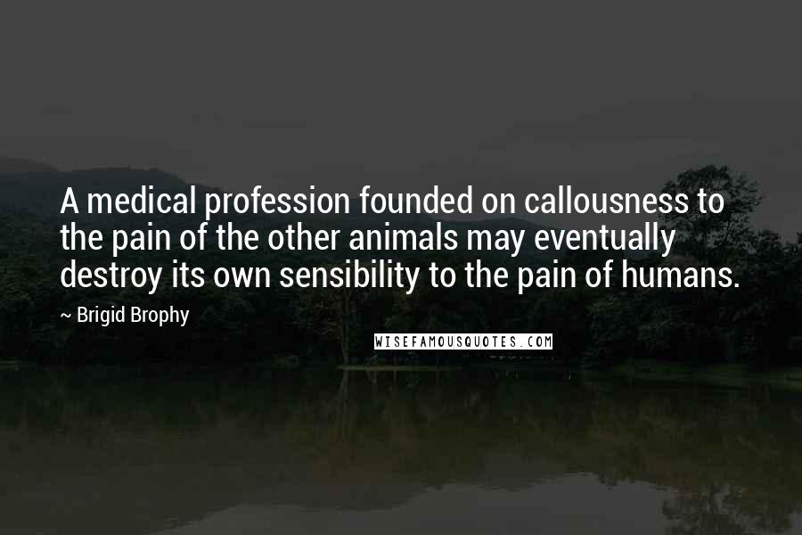 Brigid Brophy Quotes: A medical profession founded on callousness to the pain of the other animals may eventually destroy its own sensibility to the pain of humans.